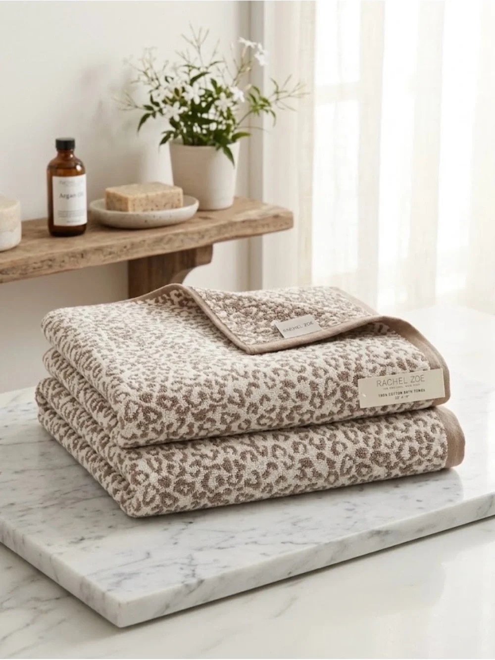 🤎🐆 NWT Rachel Zoe Leopard Bath Towels Set of 2 Animal Cheetah Print